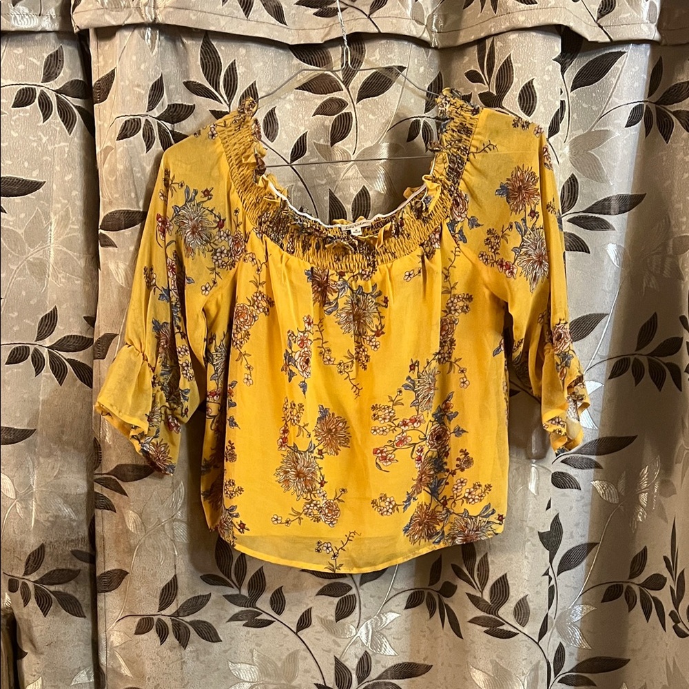 Lily White Mustard Floral Blouse